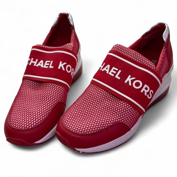 Michael Kors Felix Extreme Red Mesh Trainer Wedge Sneakers - Picture 3 of 6